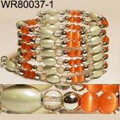 36inch Orange Cat's Eye Opal Magnetic Wrap Bracelet Necklace All in One Set